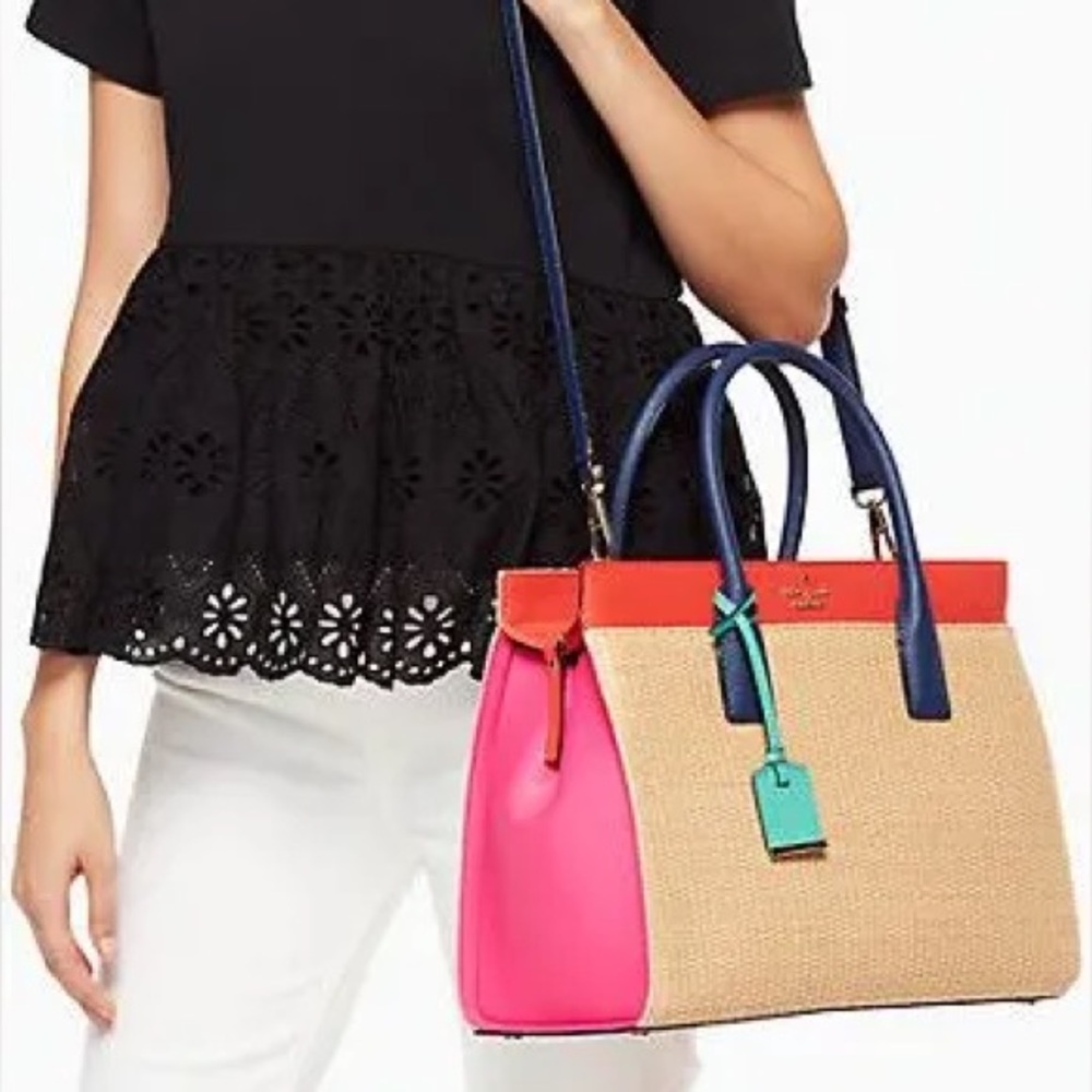 NWT Kate Spade Cameron St Straw Candace Satchel Multicolor